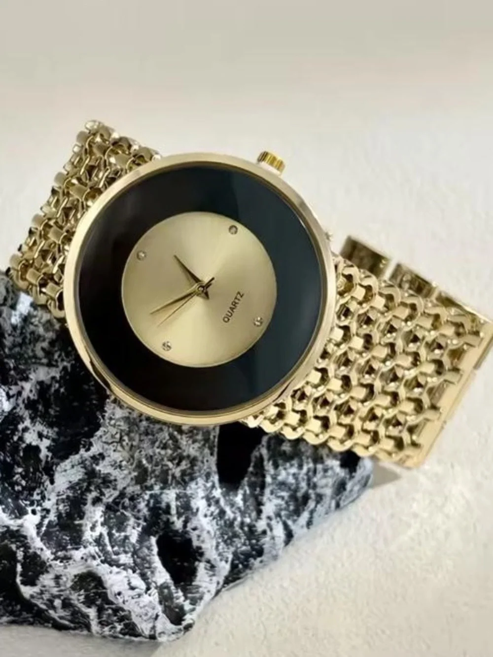Anthropologie Gold and Black Linked Bracelet Watch